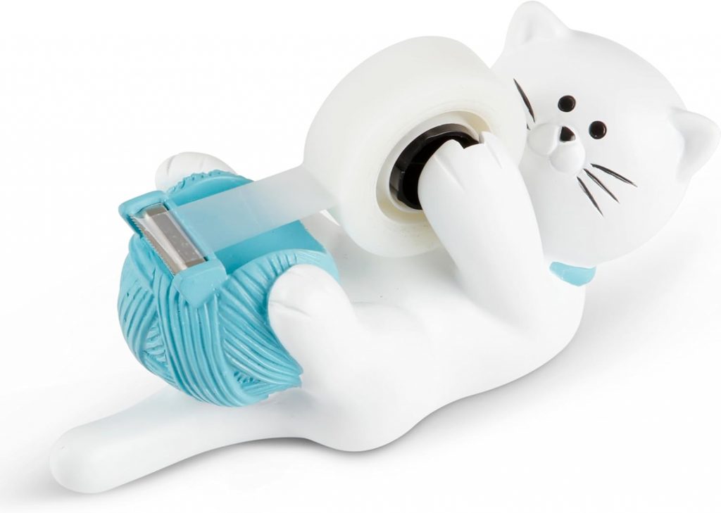 Heavy-base kitty cat tape dispenser for one-handed wrapping