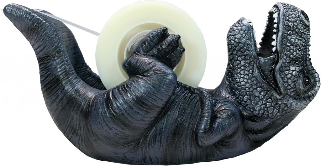 Humorous T-Rex dinosaur tape dispenser for strong visual statement